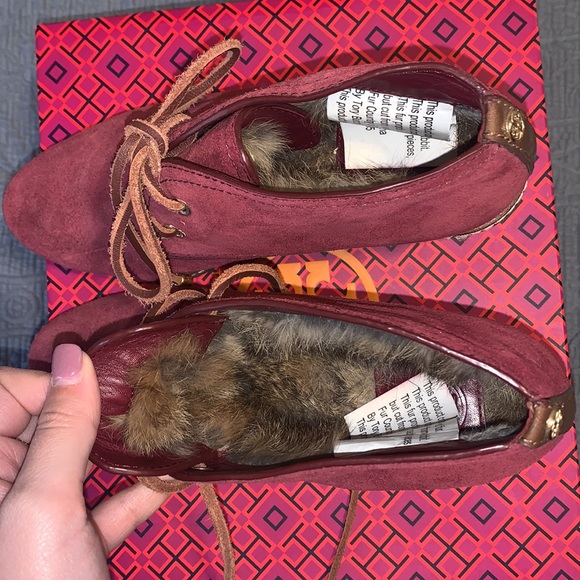 Maroon Fur Lined Tory Burch Hilary Bootie - Picture 3 of 6